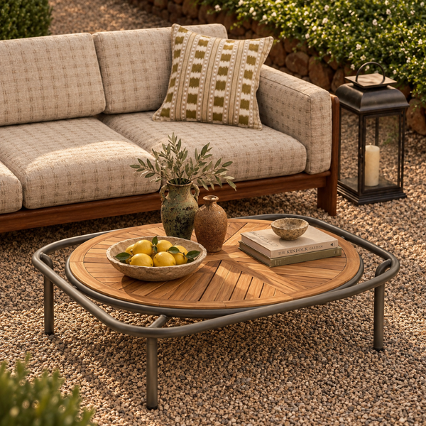 Avril Teak Wood Round Tea Table (Silver Brown)