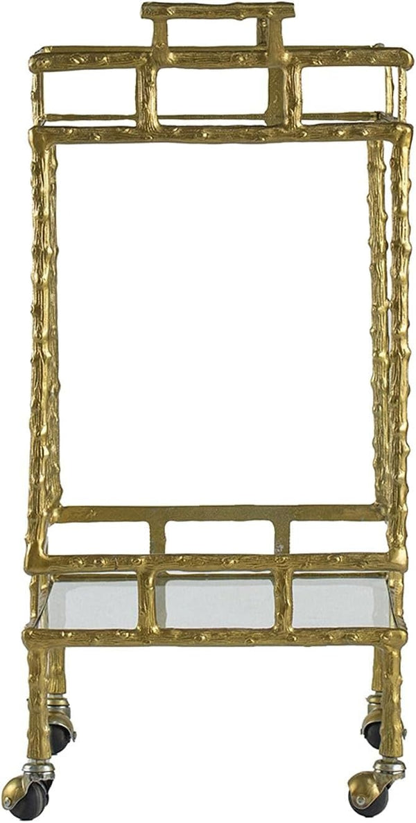 Carrito Bar Clásico Rectangular en Metal Dorado Antiguo con Vidrio