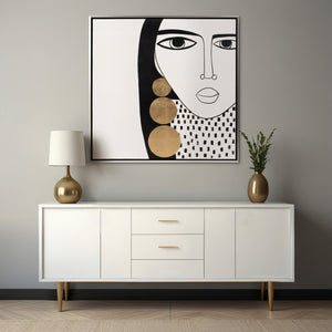 Gold Hoop Lady – Obra Pintada a Mano (47″ × 47″)