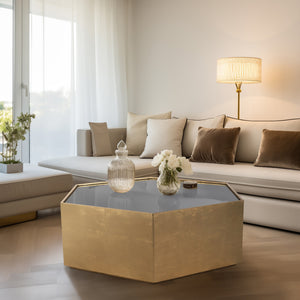 Mesa de centro madera con vidrio negro
