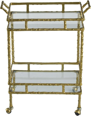 Carrito Bar Clásico Rectangular en Metal Dorado Antiguo con Vidrio