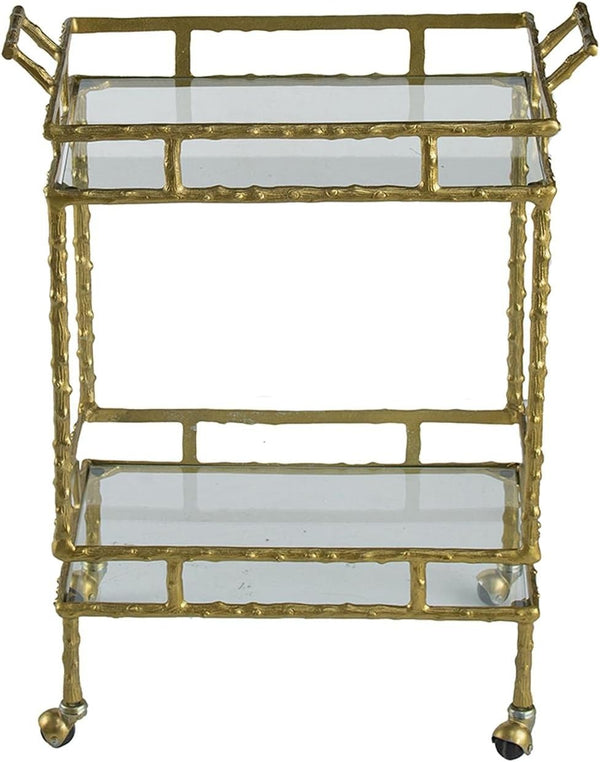 Carrito Bar Clásico Rectangular en Metal Dorado Antiguo con Vidrio