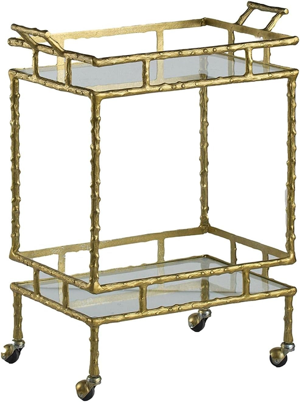 Carrito Bar Clásico Rectangular en Metal Dorado Antiguo con Vidrio