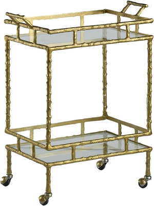 Carrito Bar Clásico Rectangular en Metal Dorado Antiguo con Vidrio