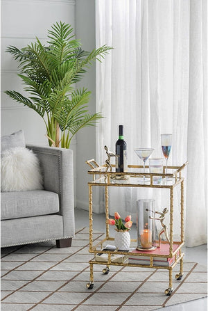 Carrito Bar Clásico Rectangular en Metal Dorado Antiguo con Vidrio