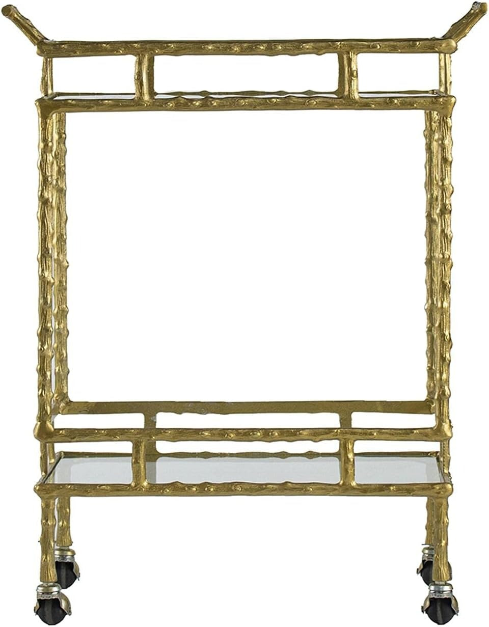 Carrito Bar Clásico Rectangular en Metal Dorado Antiguo con Vidrio