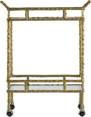 Carrito Bar Clásico Rectangular en Metal Dorado Antiguo con Vidrio