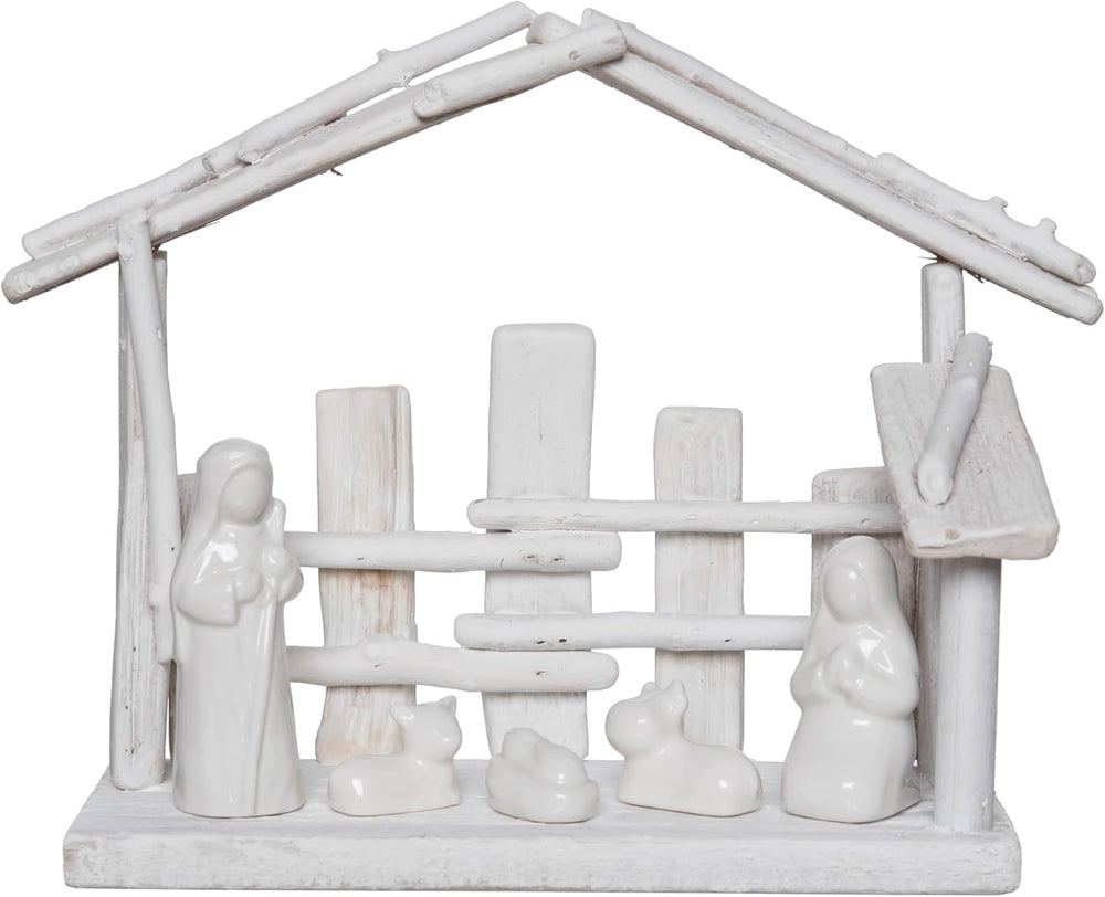 Belén Minimalista de Madera y cerámica Blanca