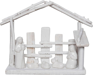 Belén Minimalista de Madera y cerámica Blanca