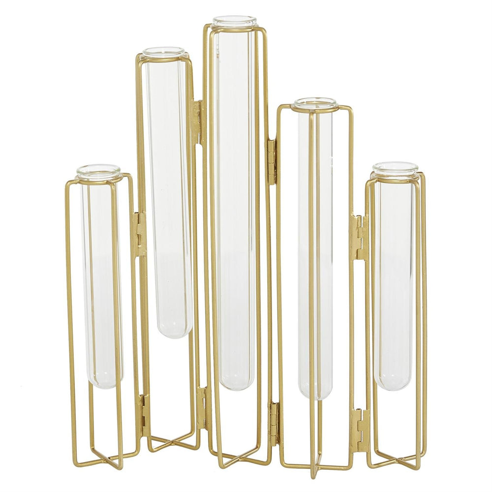 Jarrón decorativo geométrico plegable en metal dorado