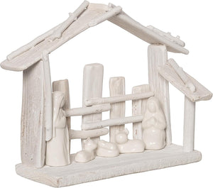 Belén Minimalista de Madera y cerámica Blanca