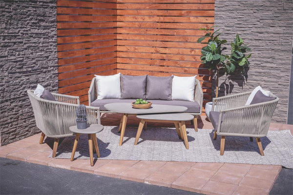 Sofá de Cuerda Tejida Gris para Interior/Exterior