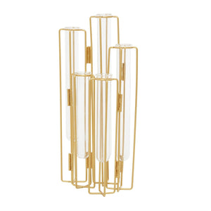 Jarrón decorativo geométrico plegable en metal dorado