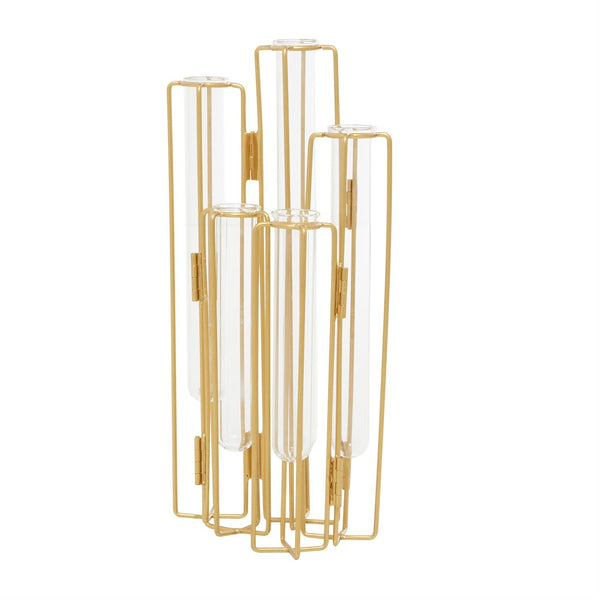Jarrón decorativo geométrico plegable en metal dorado