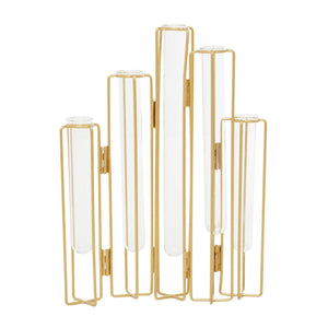 Jarrón decorativo geométrico plegable en metal dorado