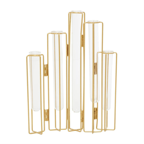 Jarrón decorativo geométrico plegable en metal dorado