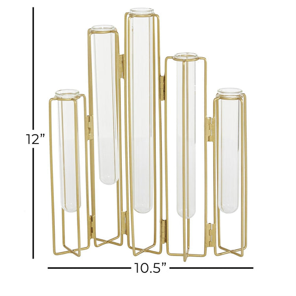 Jarrón decorativo geométrico plegable en metal dorado