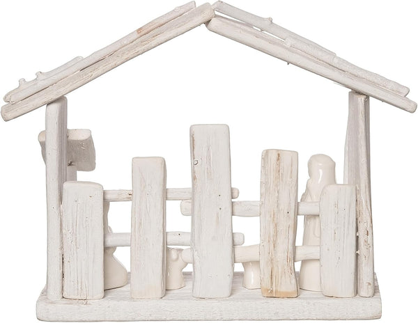 Belén Minimalista de Madera y cerámica Blanca