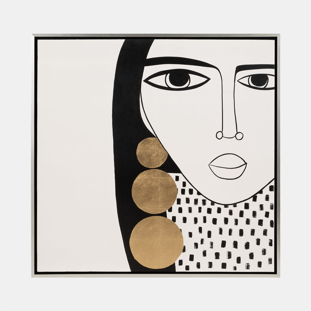 Gold Hoop Lady – Obra Pintada a Mano (47″ × 47″)