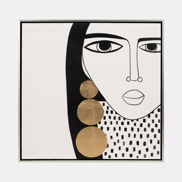 Gold Hoop Lady – Obra Pintada a Mano (47″ × 47″)