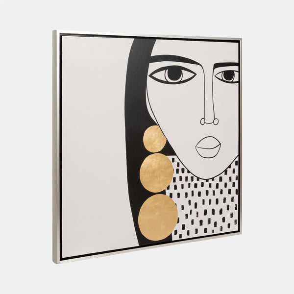 Gold Hoop Lady – Obra Pintada a Mano (47″ × 47″)