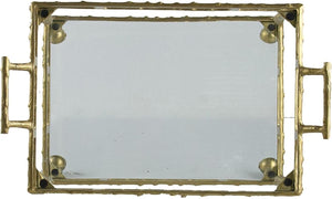 Carrito Bar Clásico Rectangular en Metal Dorado Antiguo con Vidrio