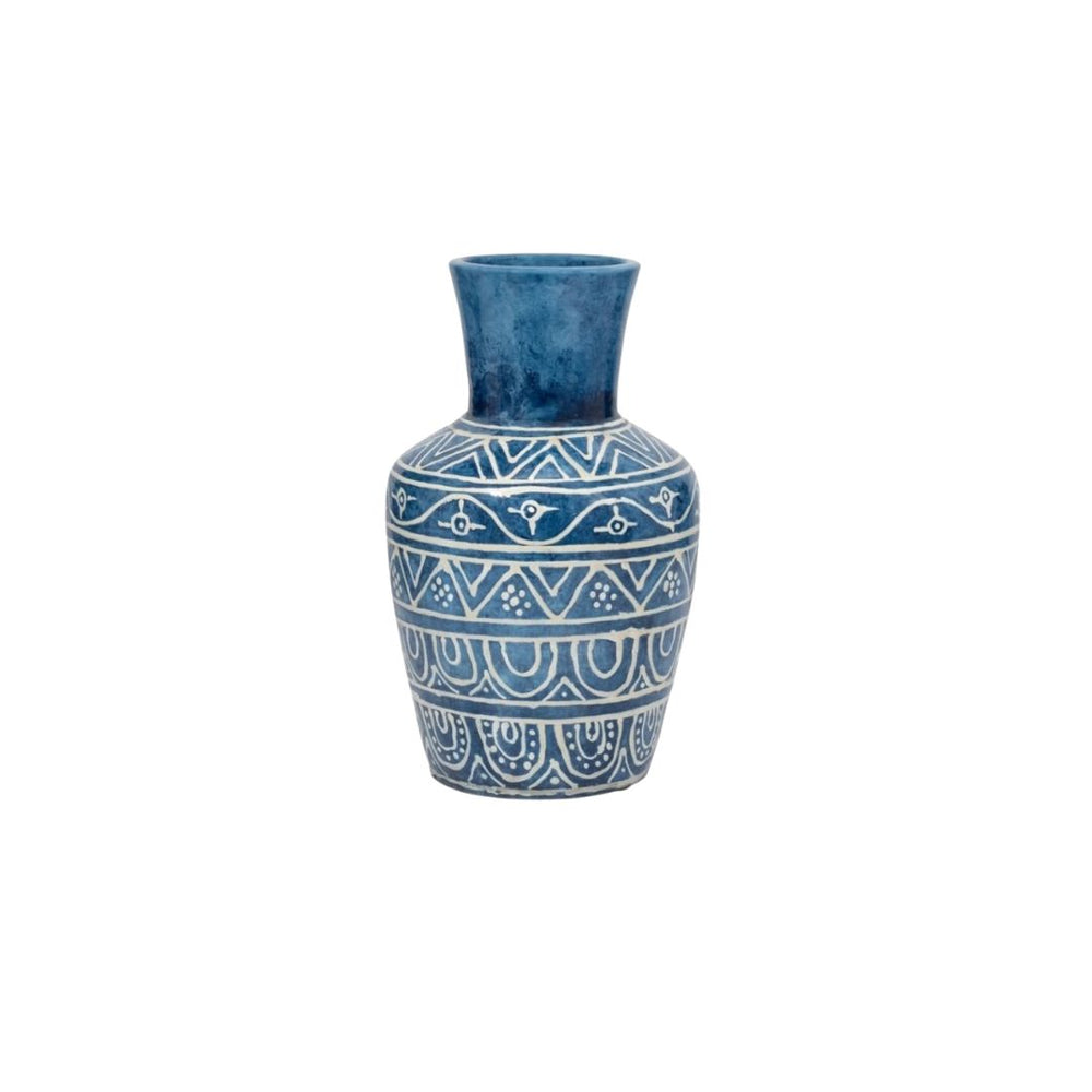 Jarrón decorativo de terracota azul de 16"