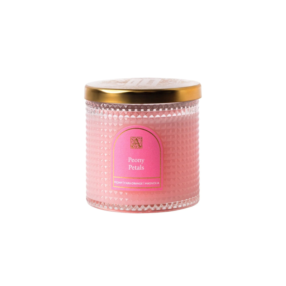 Vela aromática Peony Petals en vidrio texturizado – colección Elegant Essentials