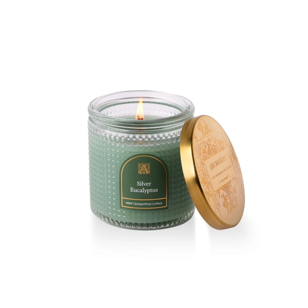 Vela aromática Silver Eucalyptus en vidrio texturizado – colección Elegant Essentials